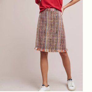 Anthropologie Maeve Zaira Tweed Skirt Size 0 Fringe Trim Tweed Boucle
